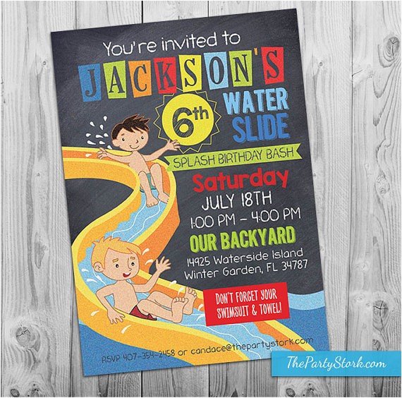 water slide party invitation printable birthday