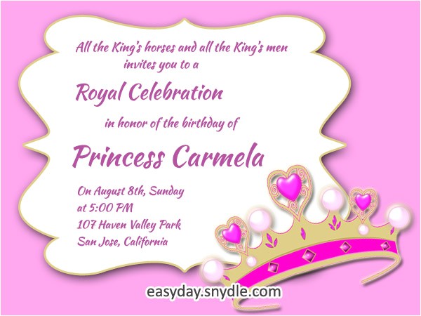 princess birthday invitation wording