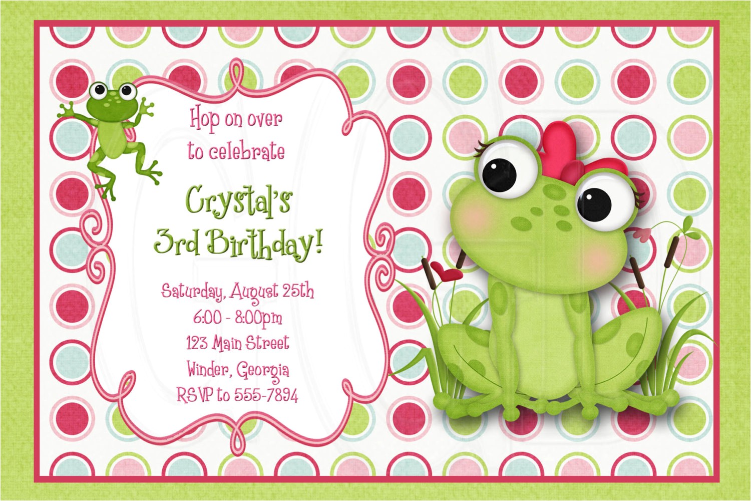frog birthday invitation or baby shower