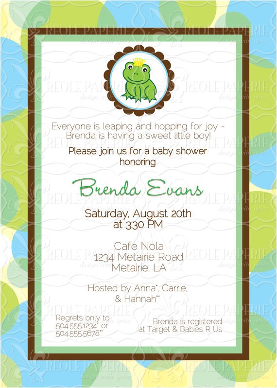 frog prince baby shower invitation