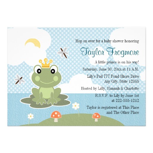 frog prince baby shower theme invitations
