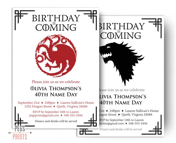 game thrones birthday invitation printable