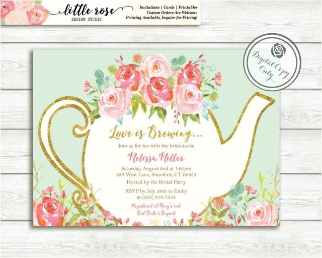 love is brewing bridal shower invitation garden tea party high tea invite bridal tea wedding shower printable lr1050