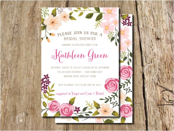 garden party hand drawn floral frame bridal shower invitation