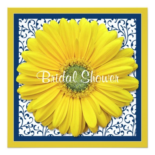 yellow navy gerbera daisy bridal shower invitation