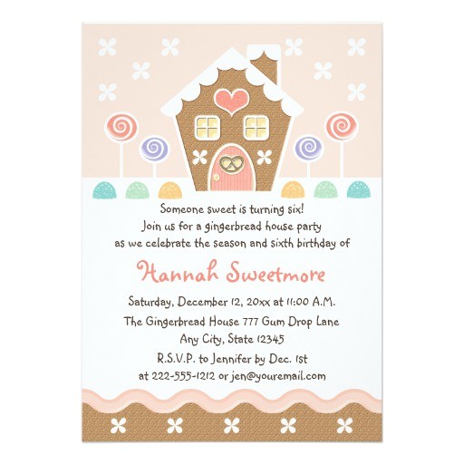 pink gingerbread house birthday party invitations