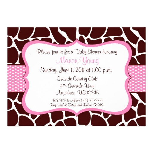 giraffe print pink baby shower invitation