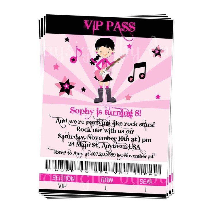 Girl Rockstar Party Invitations Printable Boy or Girl Rock Star Party Invitation