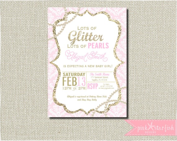 baby shower invitation glitter and pearl