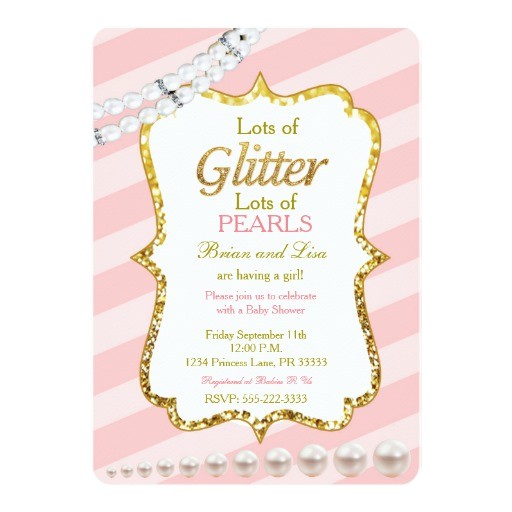 Glitter and Pearls Baby Shower Invitations Pink & Gold Glitter & Pearls Baby Shower Invites