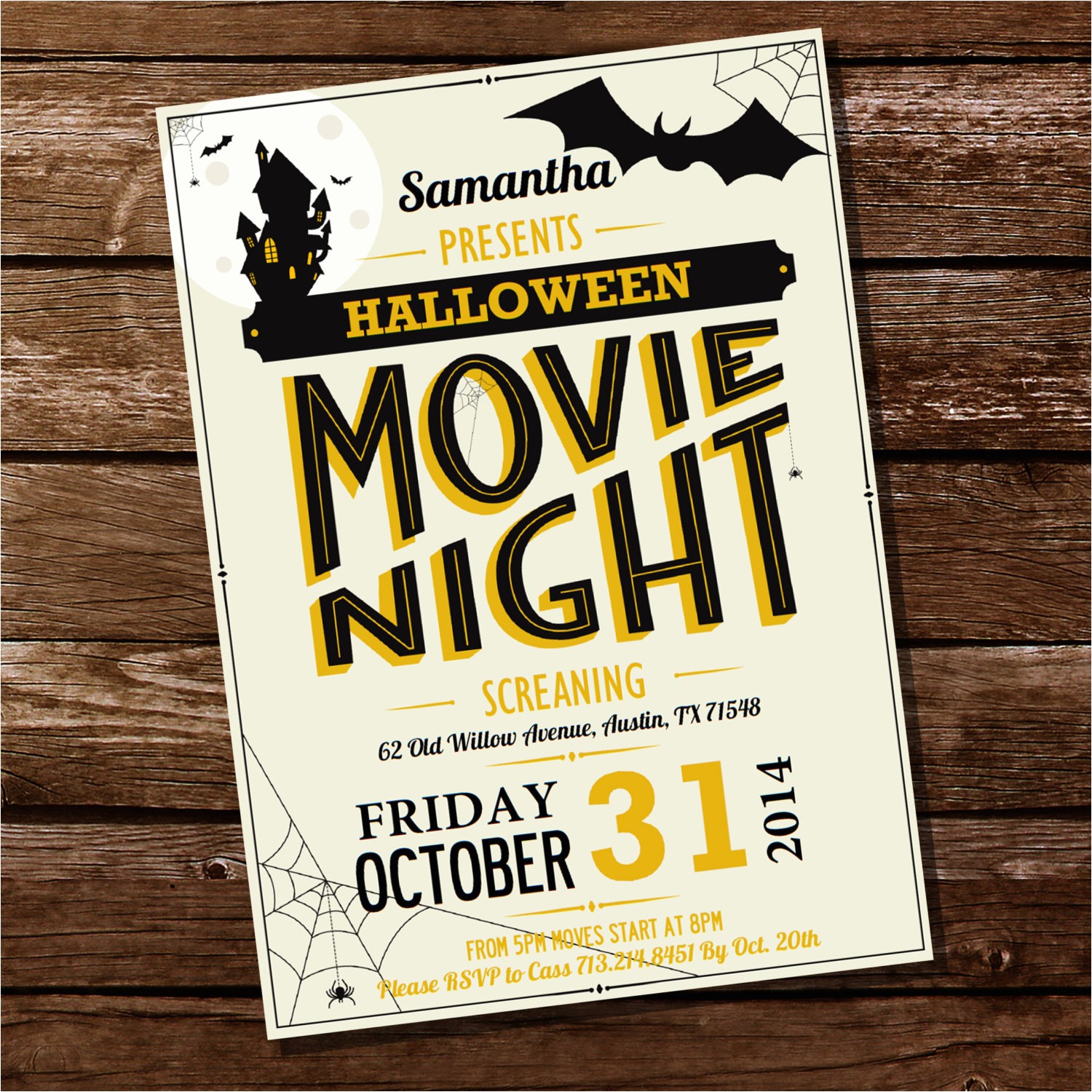 halloween movie night party invitation