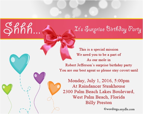surprise birthday invitation wording