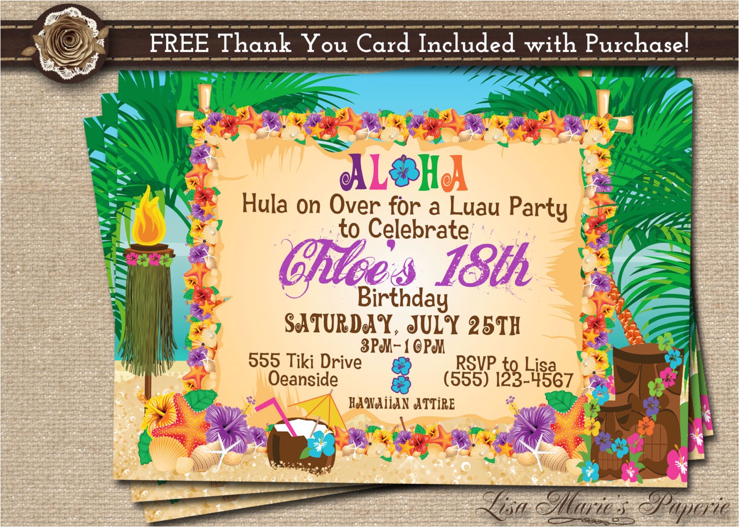 hawaiian party invitation luau birthday