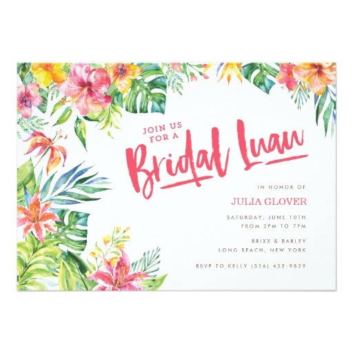 tropical luau watercolor bridal shower invitation