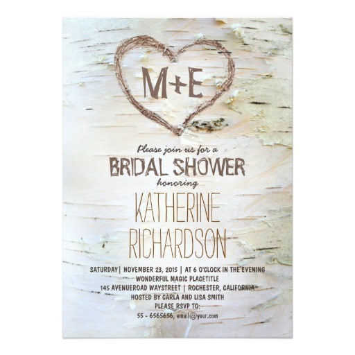 birch tree heart rustic bridal shower invites