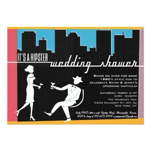 hipster 1960s wedding or bridal shower invitation