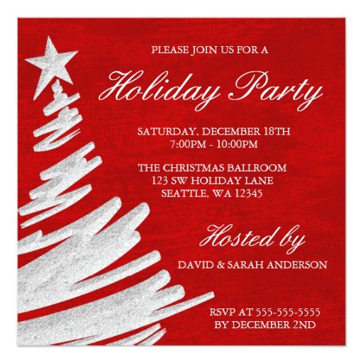 red and silver christmas tree holiday party invitation