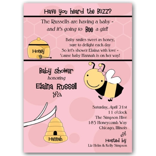 Honey Bee Girl Baby Shower Invitations p 606 57 BS110
