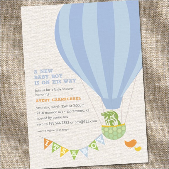 hot air balloon baby shower invitation