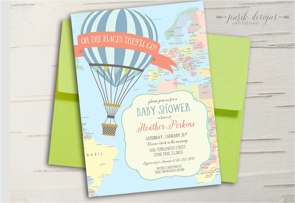 hot air balloon baby shower invitation