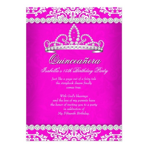 hot pink quinceanera 15th birthday party tiara card 256054392791589279
