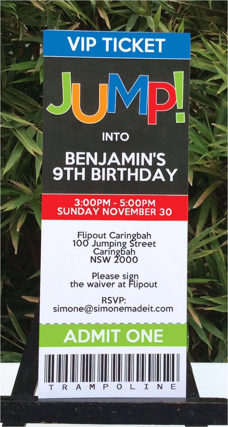 trampoline park birthday party invitations