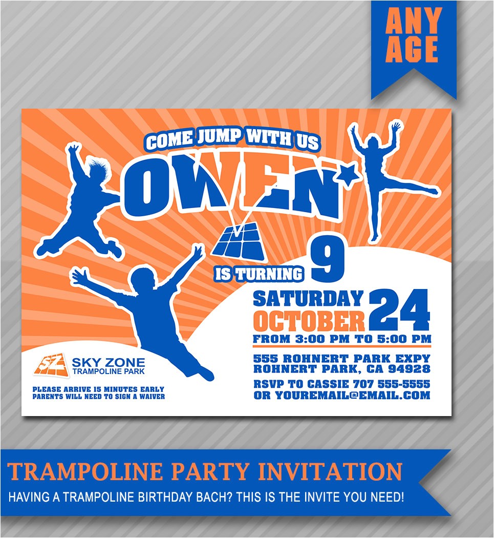 trampoline park birthday party invitations