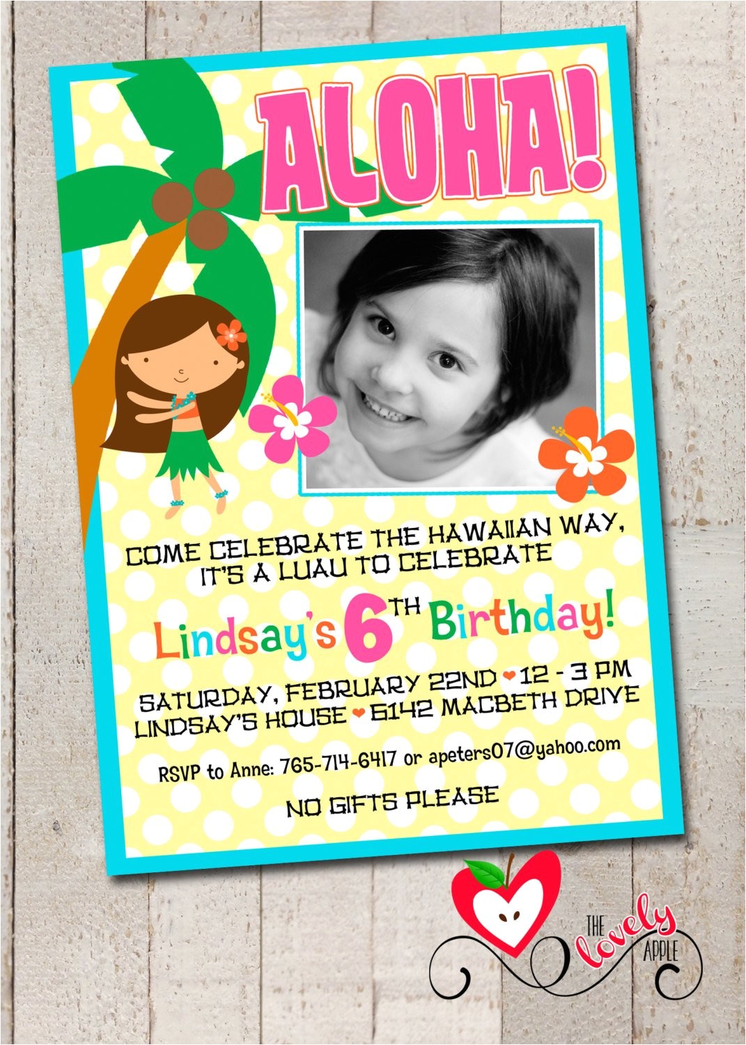hula girl birthday party invitation diy