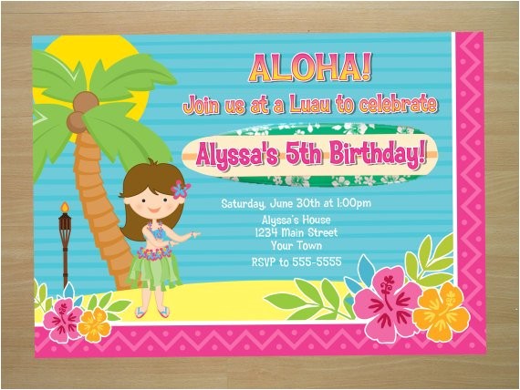 hula girl luau birthday invitation