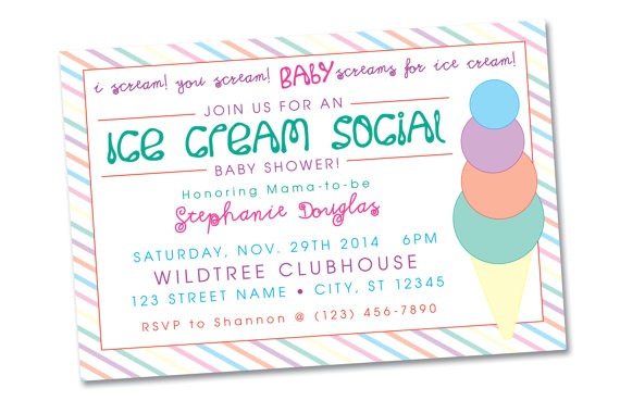 ice cream social baby shower invitation