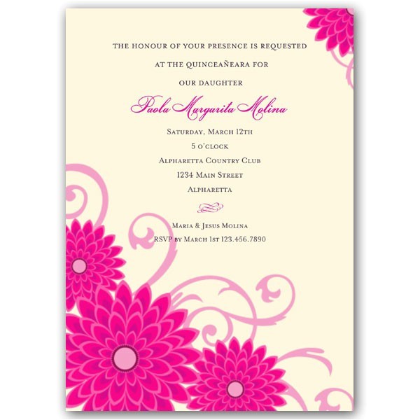 dahlias pink quinceanera invitations p 615 57 201
