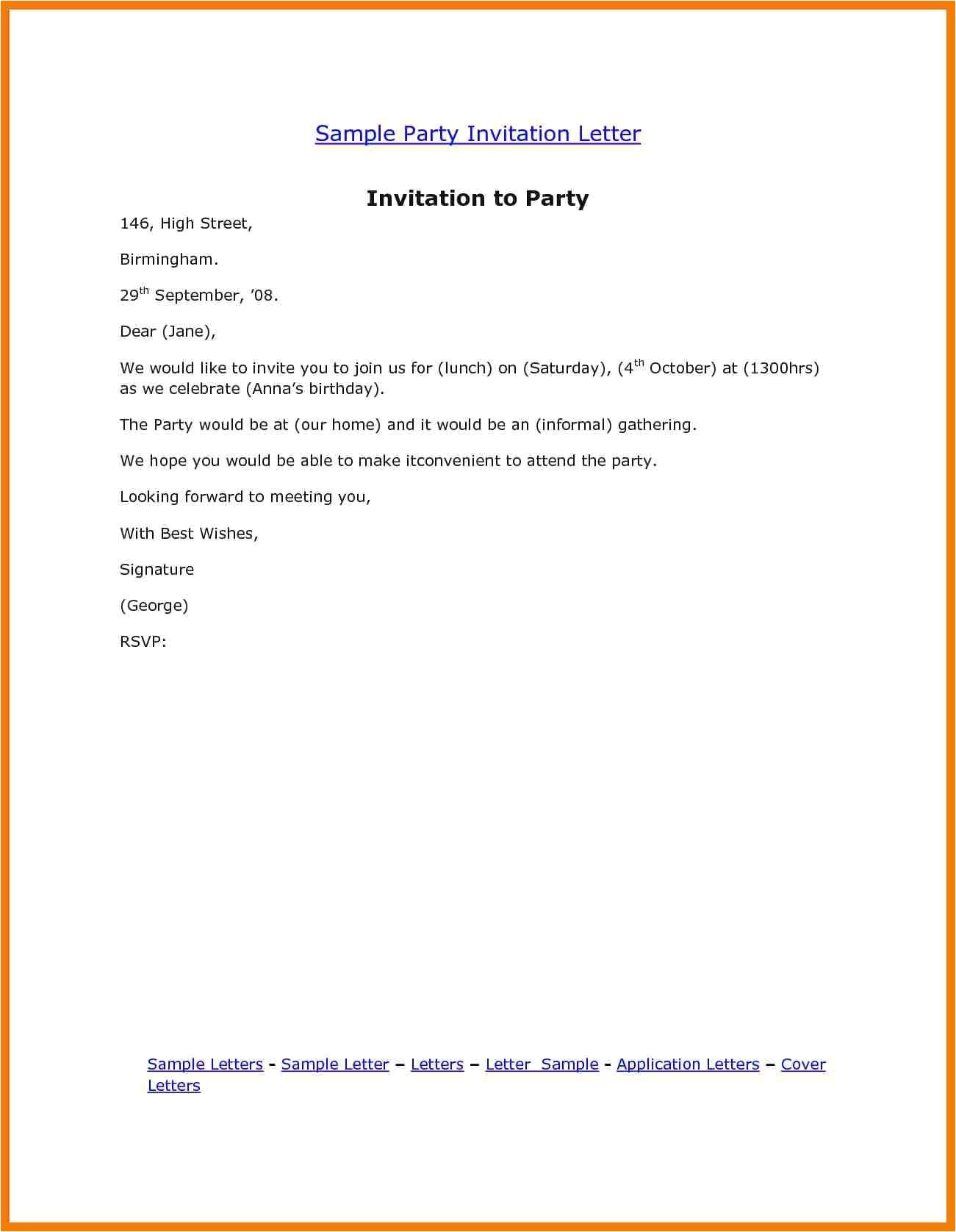 invitation letter for birthday