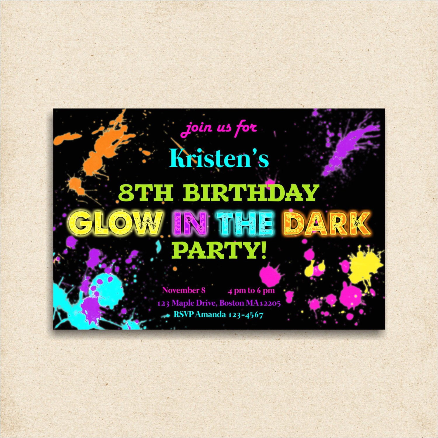 glow in the dark party invitation