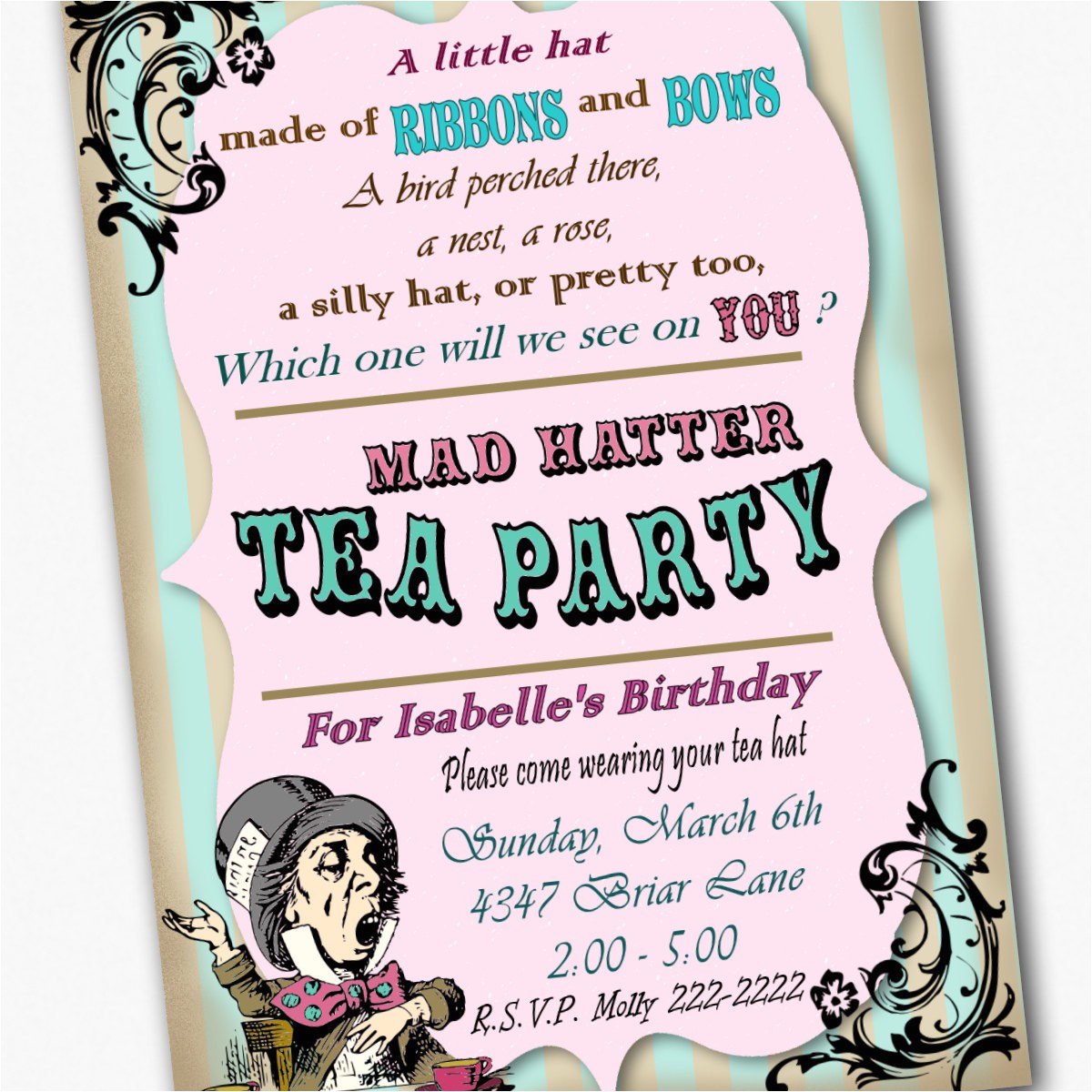 mad hatter invitation birthday tea party