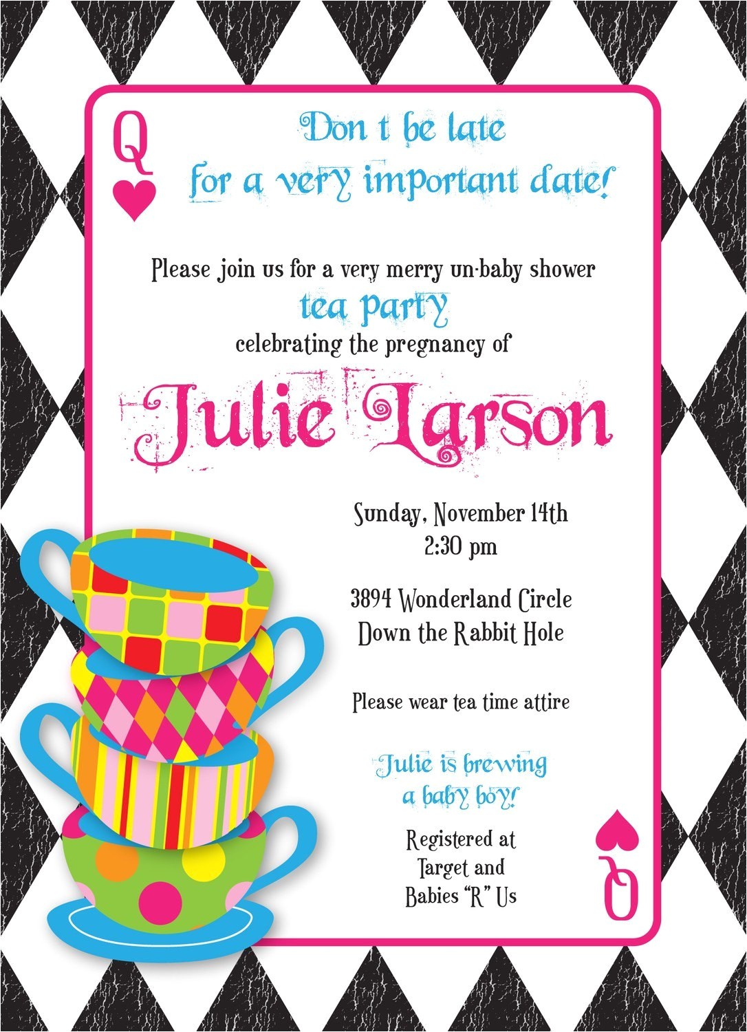 mad hatter tea party custom baby shower