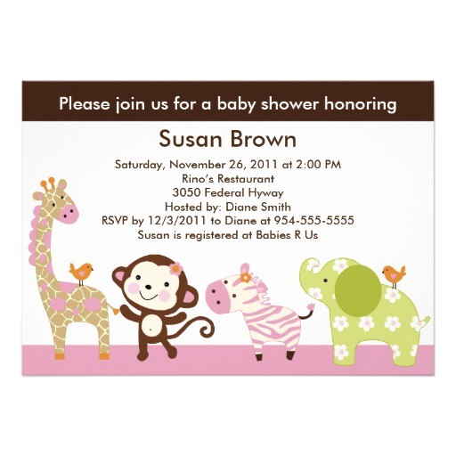 Jungle Jill Girl Animals Baby Shower Invitation