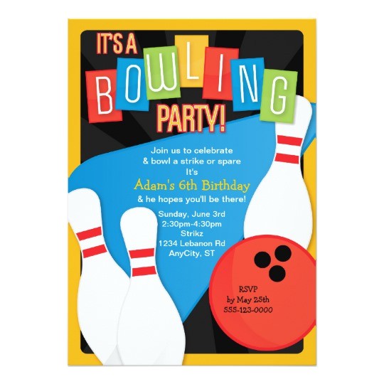retro bowling kids birthday party invitation
