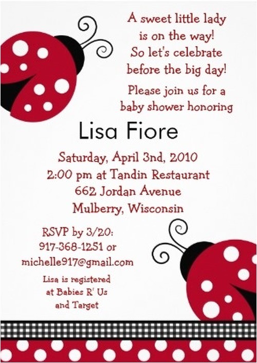 ladybug baby shower invitation sample