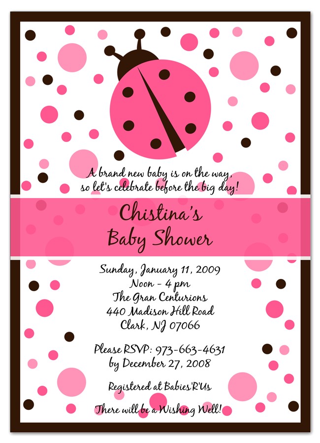 pink ladybug baby shower invitations