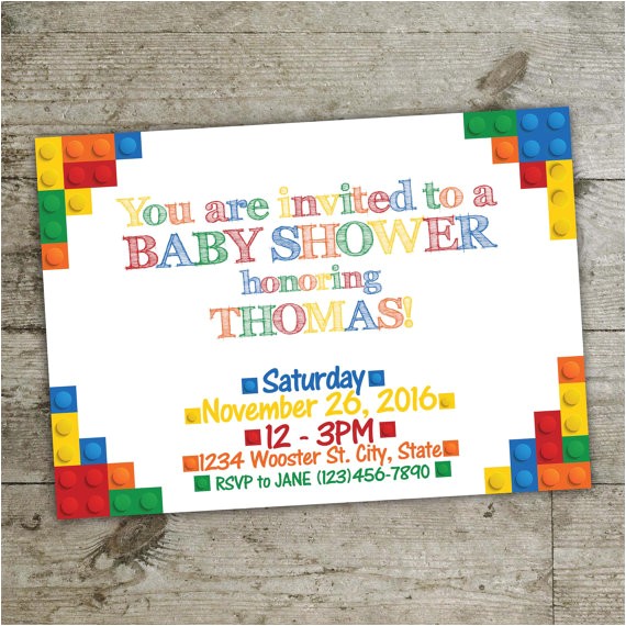 baby shower invitation lego invitation