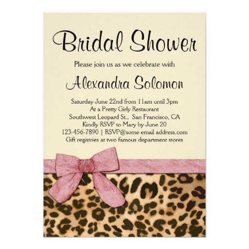 leopard print pink bow bridal shower invitation