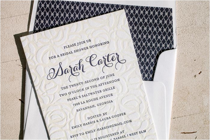 letterpress bridal shower invitations