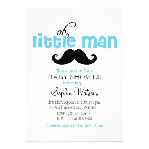 blue little man mustache baby shower invitation