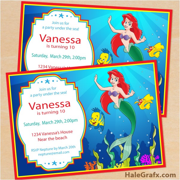 free printable disney little mermaid birthday invitation