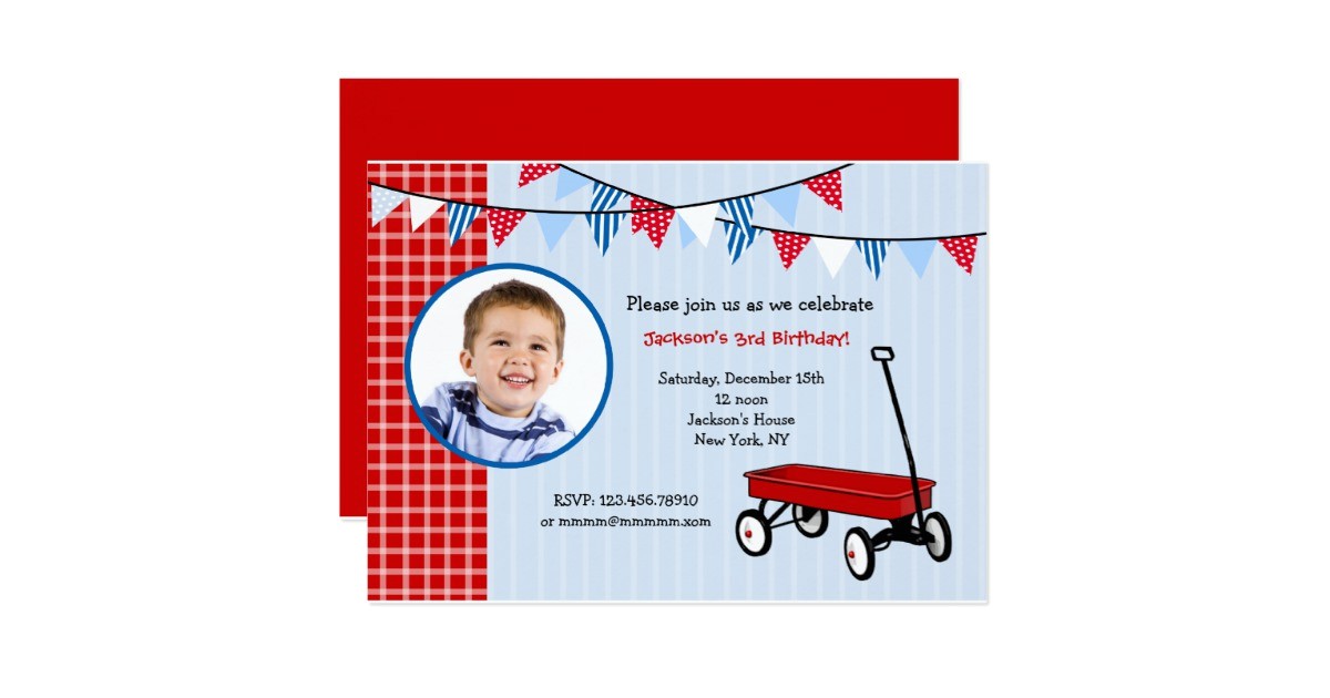 little red wagon photo birthday party invitations