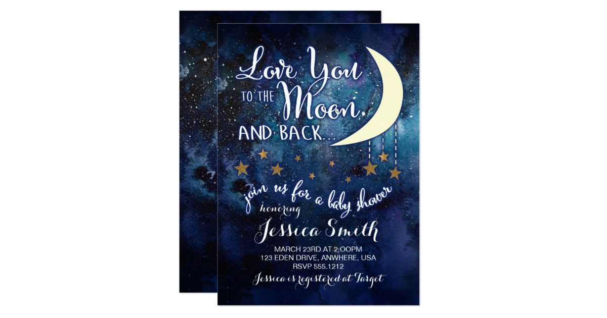 love you to the moon back baby shower invitation