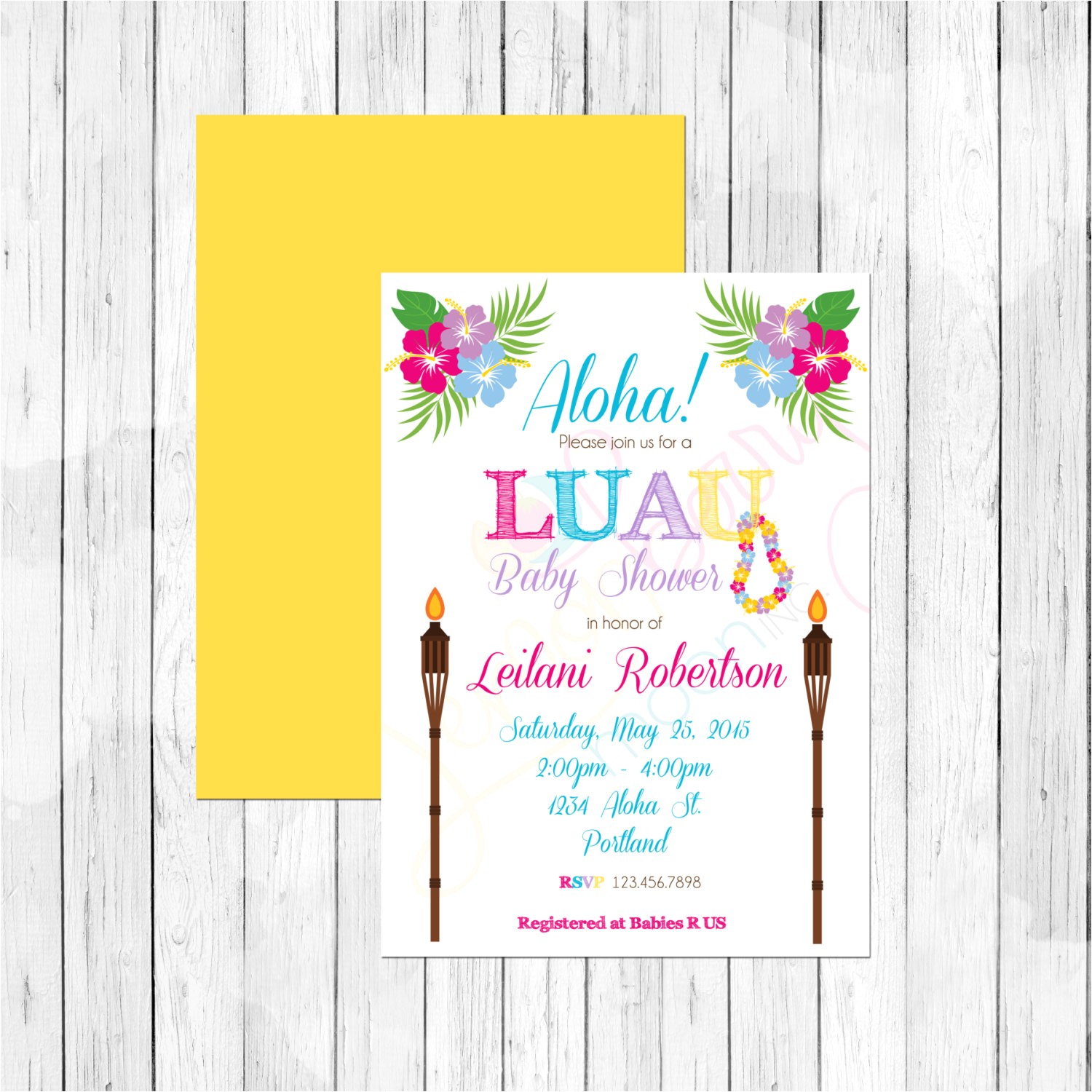 luau theme baby shower invitation or
