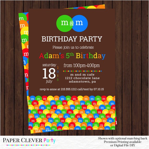 m and m birthday invitations chocolate