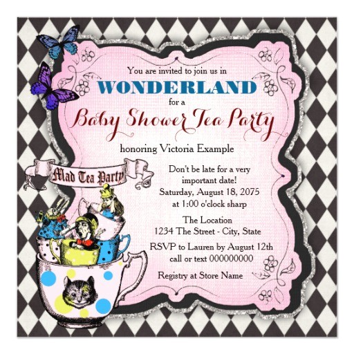 mad hatter tea party wonderland baby shower invitation