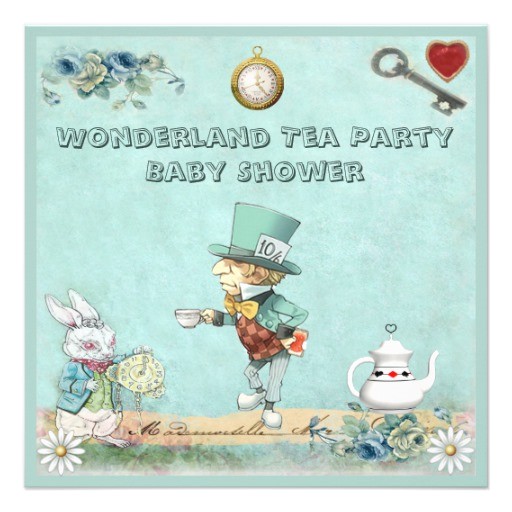 mad hatter wonderland tea party baby shower invitation